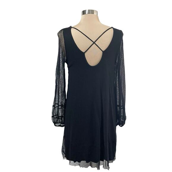 Scrapbook Black Sheer Lace Overlay Dress Crisscross Neckline Sz MED Whimsygoth - Picture 3 of 11